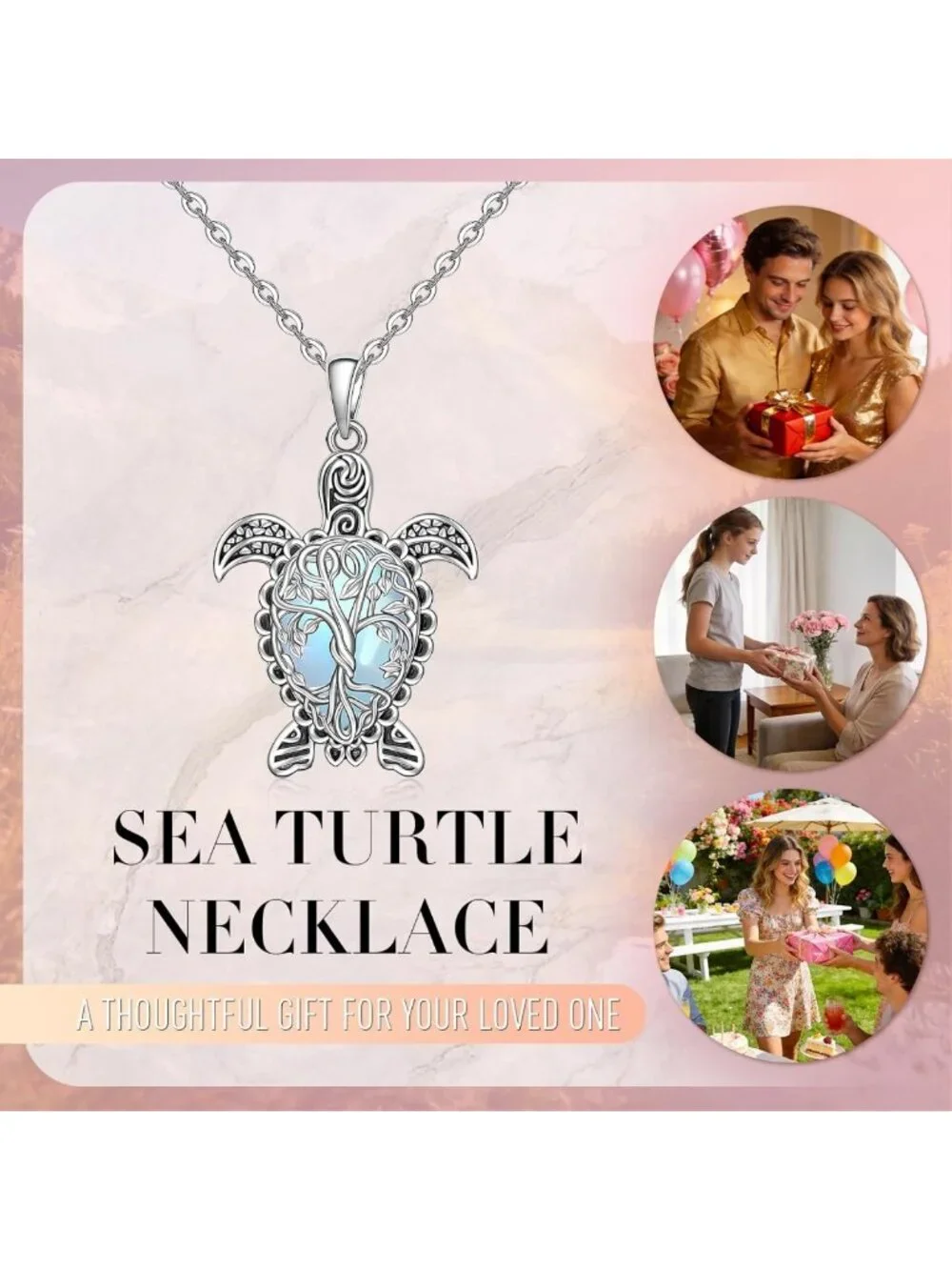 Sterling Silver Sea Turtle Necklace | Tree of Life Pendant Jewelry for Women